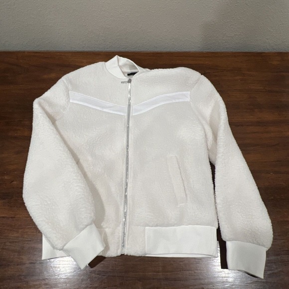 Zyia Jacket White Flying V Fleece Activewear Sherpa Full Zip Jacket Size S - Picture 3 of 11